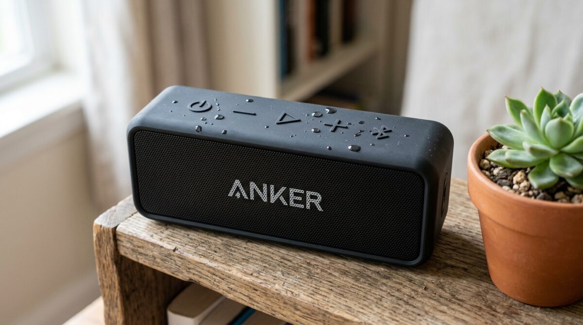 Anker Soundcore 2ポータブル防水Bluetoothスピーカーの外観と操作パネル