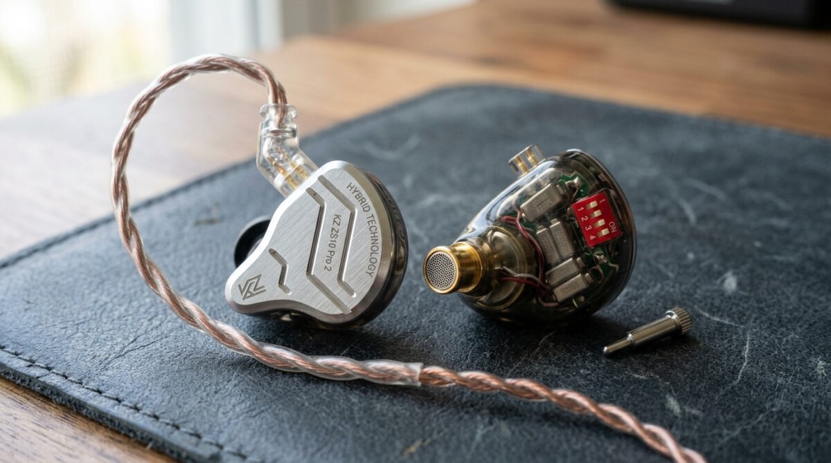 KZ ZS10 Pro 2の金属フェイスプレートと4連チューニングスイッチ実機写真